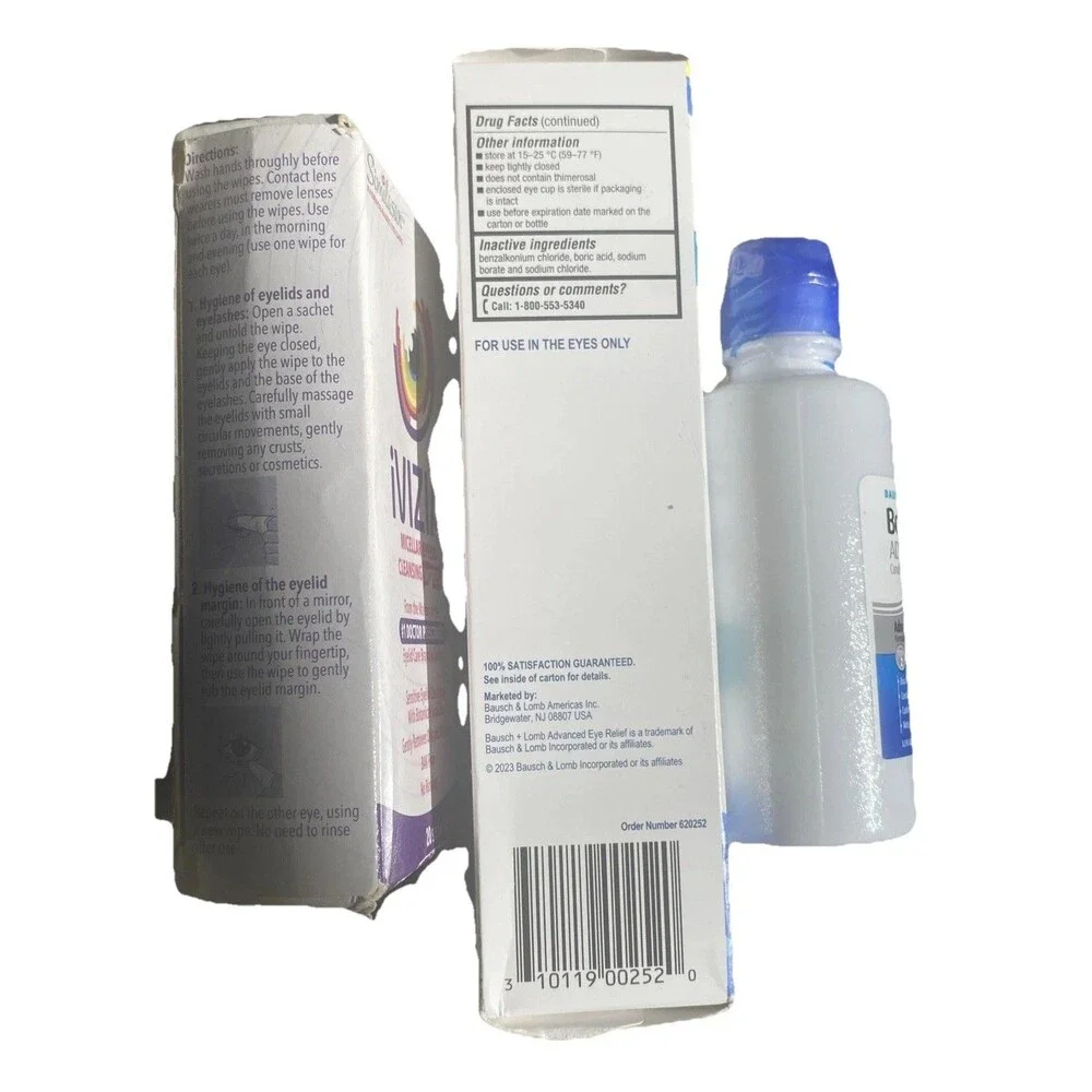 Bausch Lomb Advanced Eye Relief Wash 4 oz IVIZIA Micellar Eye Cleansing Wipes